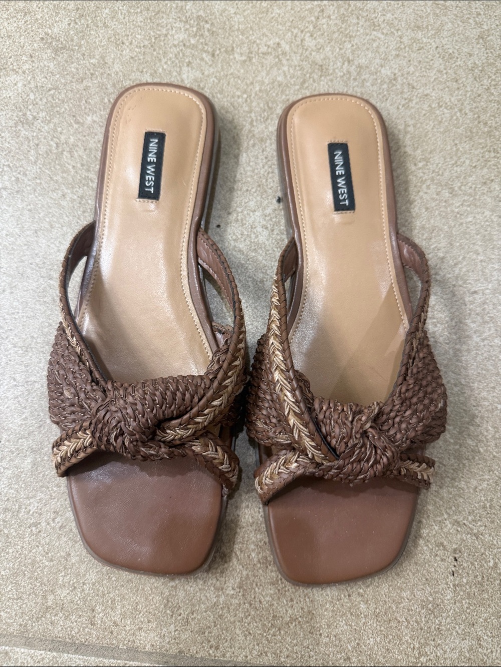 Nine West Brown Braided Knotted Slide Mules